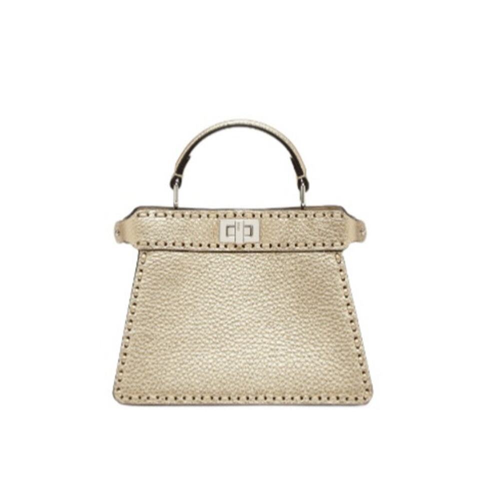 Fendi Peekaboo ISeeU Petite Gold Metallic Tote Bag NWT